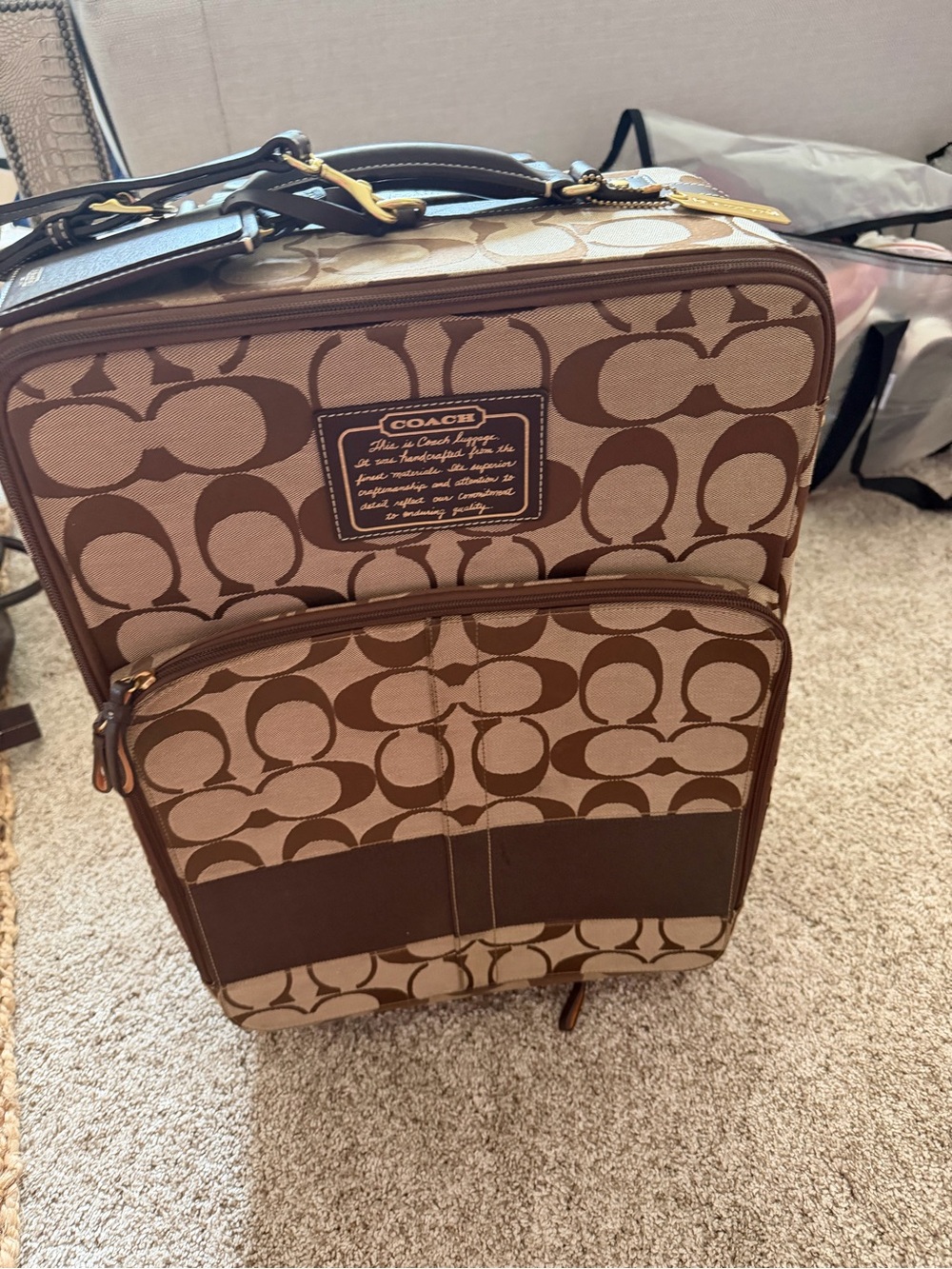 Coach Brown Travel Suitcase Carry-On with Gold Hardware